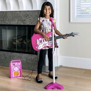 Pack guitare électrique enfant + microphone + amplificateur rose