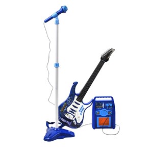 Pack guitare électrique enfant + microphone + amplificateur bleu