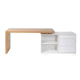 Bureau modulable blanc brillant et bois clair frêne l160-235 cm new max