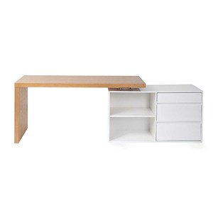 Bureau modulable blanc brillant et bois clair frêne l160-235 cm new max