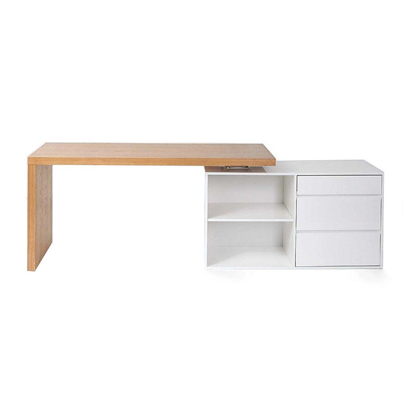 Bureau modulable blanc brillant et bois clair frêne l160-235 cm new max