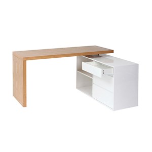 Bureau modulable blanc brillant et bois clair frêne l160-235 cm new max