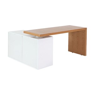 Bureau modulable blanc brillant et bois clair frêne l160-235 cm new max
