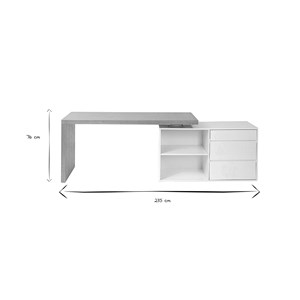 Bureau modulable blanc brillant et bois clair frêne l160-235 cm new max