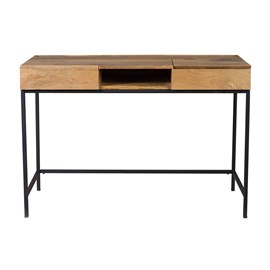 Bureau à rangements bois manguier massif et métal noir l118 cm ypster