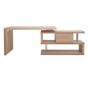 Bureau modulable avec rangements 2 tiroirs bois clair l140-218 cm max
