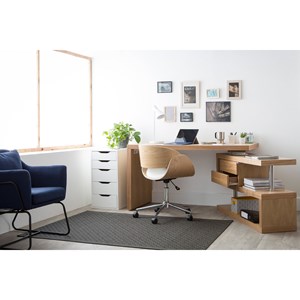 Bureau modulable avec rangements 2 tiroirs bois clair l140-218 cm max