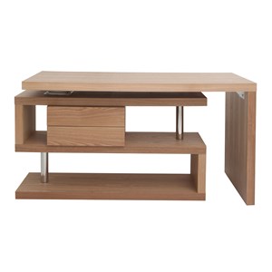 Bureau modulable avec rangements 2 tiroirs bois clair l140-218 cm max