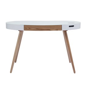 Bureau connecté multimédia verre blanc et bois clair l120 cm handy