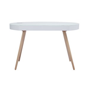 Bureau connecté multimédia verre blanc et bois clair l120 cm handy