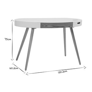 Bureau connecté multimédia verre blanc et bois clair l120 cm handy