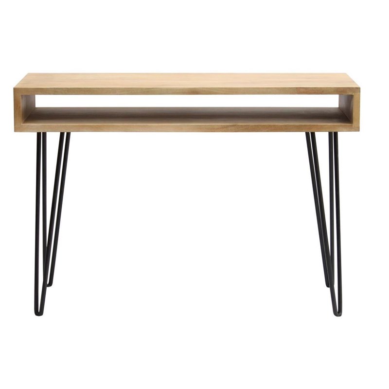 Bureau avec rangement en bois manguier massif et métal noir l116 cm vibes