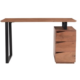 Bureau avec rangements 3 tiroirs bois massif et métal noir l130 cm horace