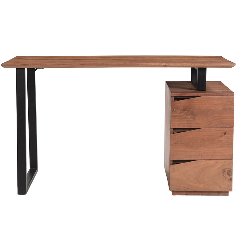Bureau avec rangements 3 tiroirs bois massif et métal noir l130 cm horace