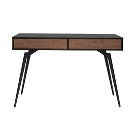 Bureau avec rangements 2 tiroirs noir mat et bois foncé noyer l120 cm tripoli
