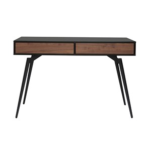 Bureau avec rangements 2 tiroirs noir mat et bois foncé noyer l120 cm tripoli