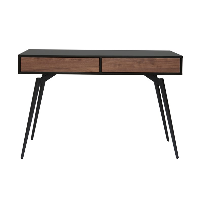 Bureau avec rangements 2 tiroirs noir mat et bois foncé noyer l120 cm tripoli