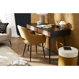 Bureau avec rangements 2 tiroirs noir mat et bois foncé noyer l120 cm tripoli