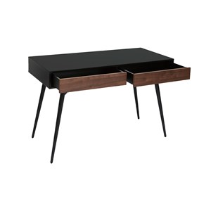 Bureau avec rangements 2 tiroirs noir mat et bois foncé noyer l120 cm tripoli