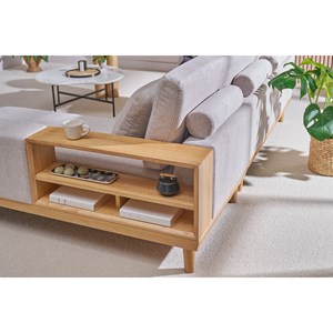 Canapé d'angle droit 5 places en tissu effet velours texturé beige komao