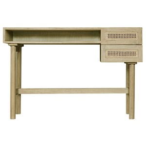 Bureau avec rangements 2 tiroirs bois clair et cannage rotin l120 cm galina