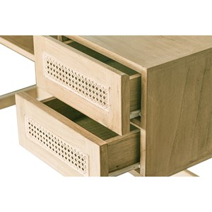 Bureau avec rangements 2 tiroirs bois clair et cannage rotin l120 cm galina