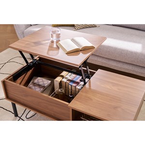 Table basse relevable rectangulaire bois foncé finition noyer l100 cm kane