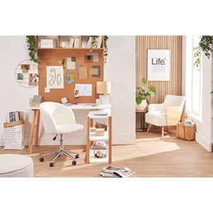 Chaise de bureau à roulettes en tissu effet laine bouclée blanc cassé vanity