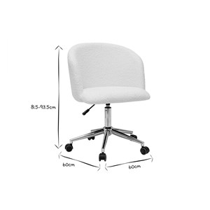 Chaise de bureau à roulettes en tissu effet laine bouclée blanc cassé vanity