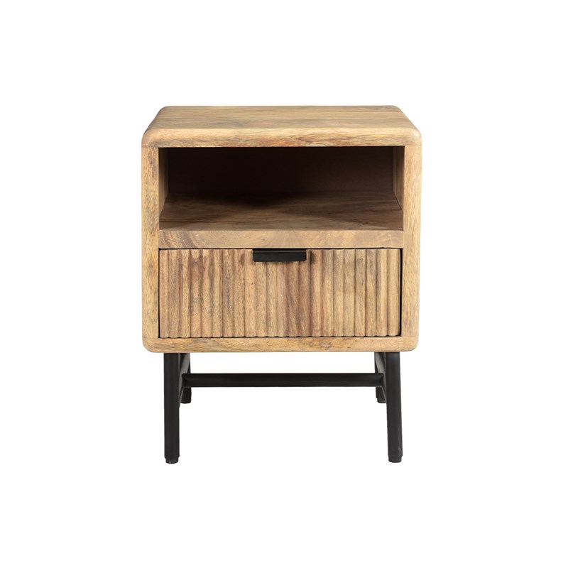 Table de chevet avec rangements bois manguier massif et métal noir morisson