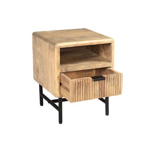 Table de chevet avec rangements bois manguier massif et métal noir morisson