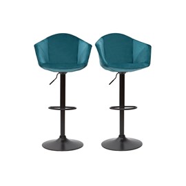 Tabourets de bar réglables pivotants en velours bleu pétrole (lot de 2) taya