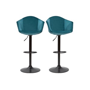 Tabourets de bar réglables pivotants en velours bleu pétrole (lot de 2) taya