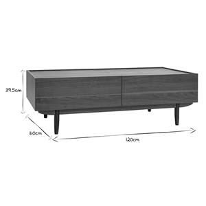 Table basse rectangulaire 2 tiroirs finition bois foncé noyer l120 cm sanaa