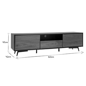 Meuble tv bois foncé noyer, noir mat et métal noir 2 portes l160 cm mermoz