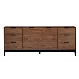 Buffet  finition bois foncé noyer et métal noir avec rangements l180 cm sarto