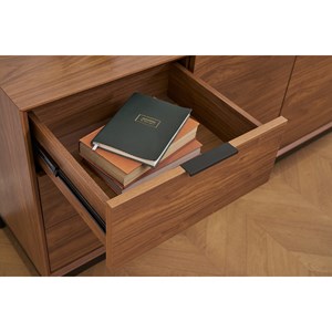 Buffet  finition bois foncé noyer et métal noir avec rangements l180 cm sarto