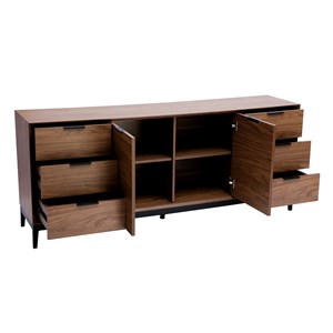 Buffet  finition bois foncé noyer et métal noir avec rangements l180 cm sarto