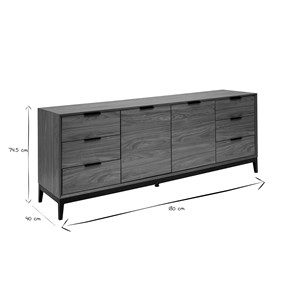 Buffet  finition bois foncé noyer et métal noir avec rangements l180 cm sarto