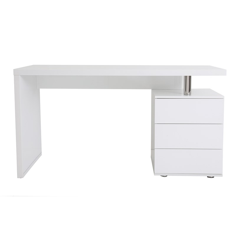 Bureau avec rangements 3 tiroirs blanc laqué brillant l140 cm calix