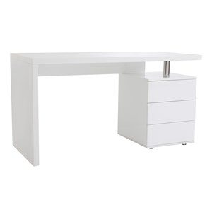 Bureau avec rangements 3 tiroirs blanc laqué brillant l140 cm calix