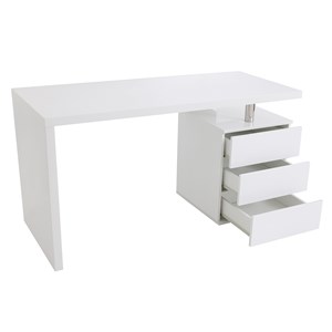Bureau avec rangements 3 tiroirs blanc laqué brillant l140 cm calix
