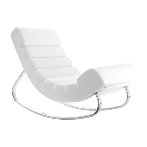 Miliboo - Rocking chair blanc et acier chromé taylor