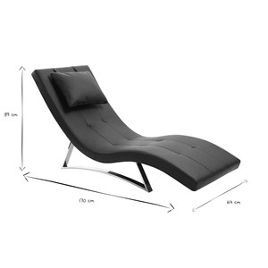 Chaise longue noir et acier chromé barty