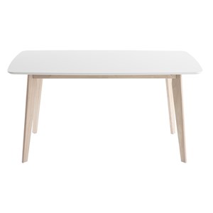 Table à manger blanc et bois clair rectangulaire l150 cm leena