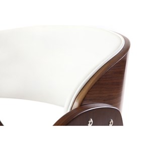 Chaise de bureau à roulettes blanc, bois foncé noyer et acier chromé bent