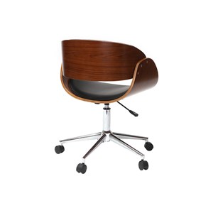 Chaise de bureau à roulettes noir, bois foncé noyer et acier chromé  bent
