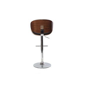 Tabouret de bar réglable noir, bois foncé et métal chromé walnut