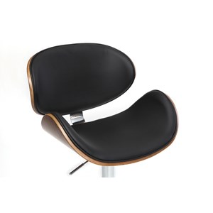 Tabouret de bar réglable noir, bois foncé et métal chromé walnut