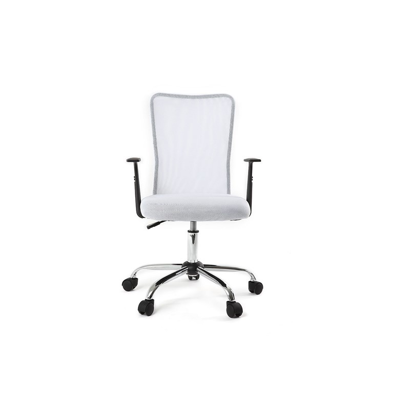 Fauteuil de bureau à roulettes en mesh blanc et acier chromé pluz